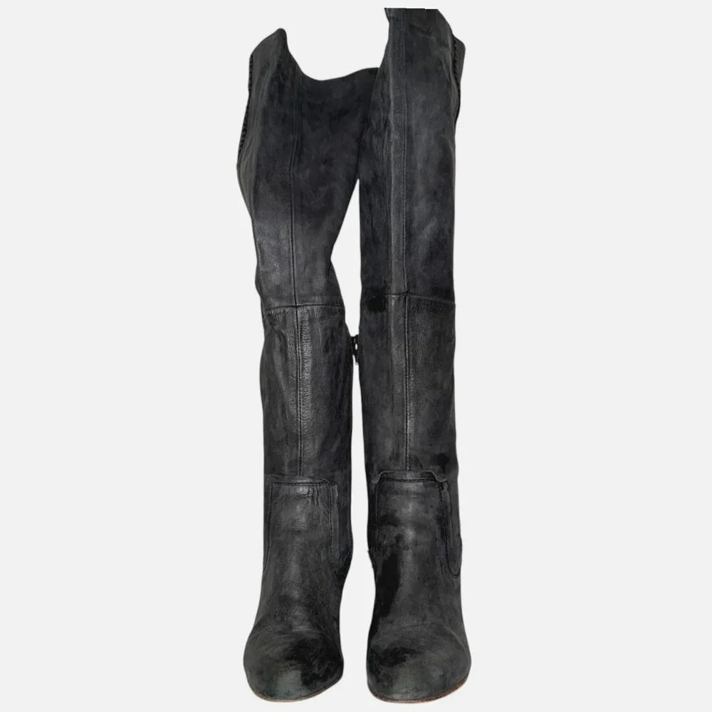 FREE PEOPLE Jack Over-the-Knee Tall Heel Boot 36 Leather Distressed Boho Goth